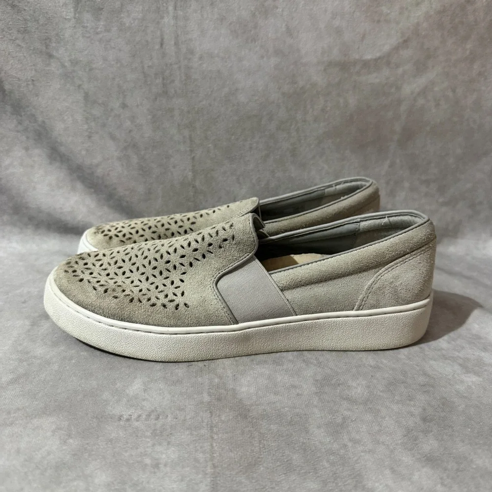 Vionic Kani Slip On Sneakers Women 8 Grey Good Perforated Suede Platform Loafers
